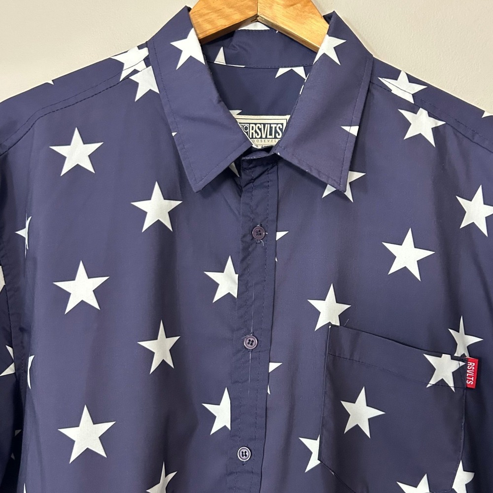RSVLTS Shirt Mens XL Hubble Blue White Stars Short Sleeve Button Down KUNUFLEX